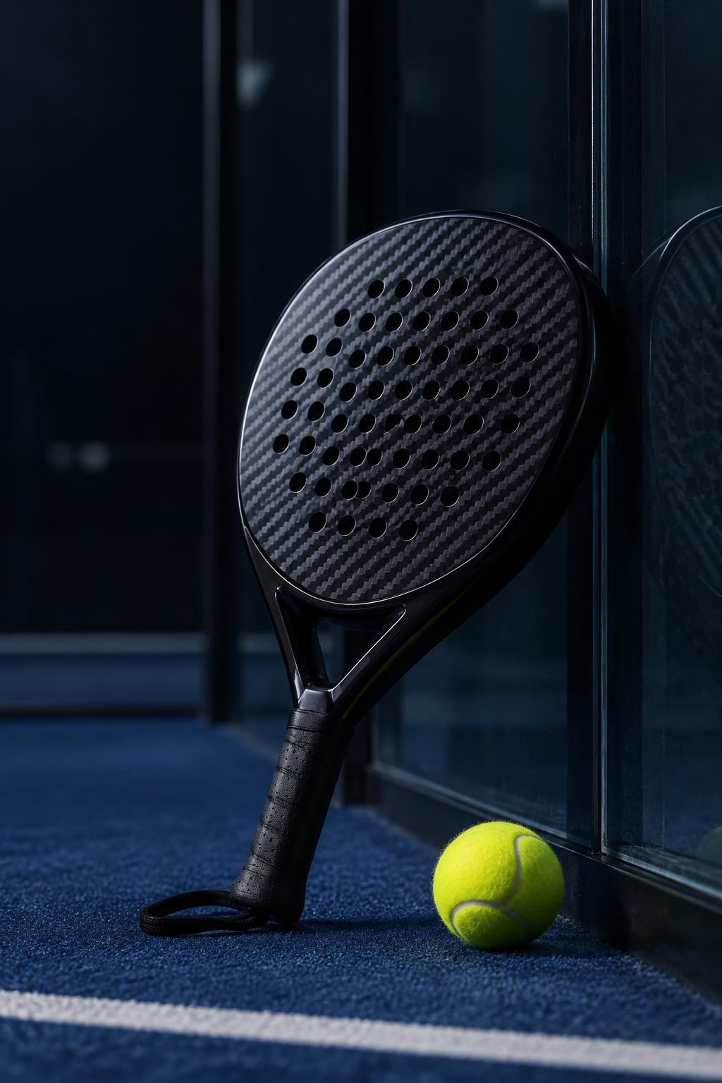 Nærbilde av padelracket som treffer en flammende ball